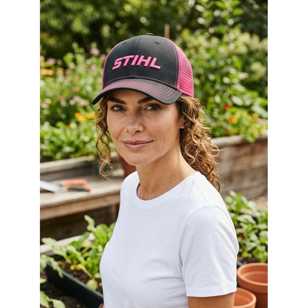 STIHL Womens Trucker Hat Black Pink Mesh Snapback Baseball Cap Logo Accessory